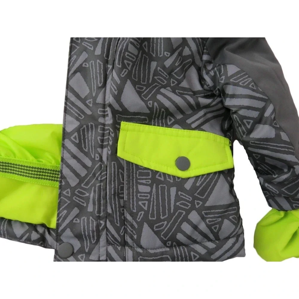 Cat‎ & Jack Toddler Boys Hooded Puffer Jacket Grey Lime Green Geometric 12M